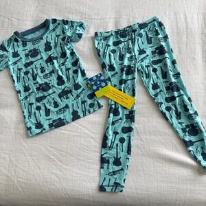 Kickee Pants Toddler Pajamas 4T Teal Musical Instruments Bamboo PJ Set 202312